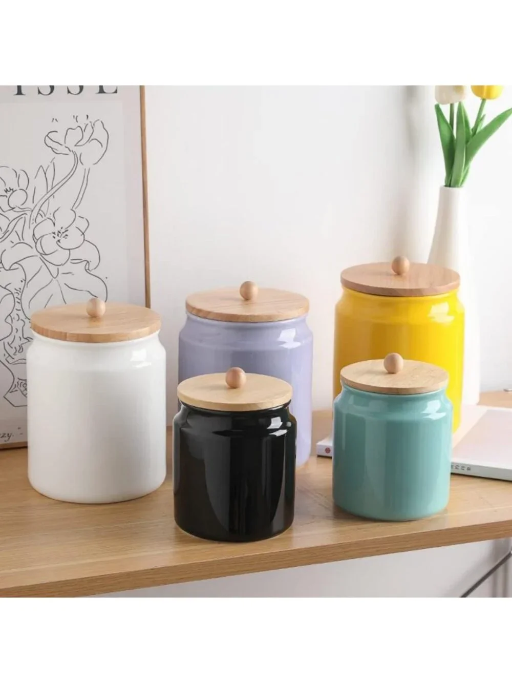 Airtight Ceramic Kitchen Canisters - 58oz Porcelain Food Storage Jars for